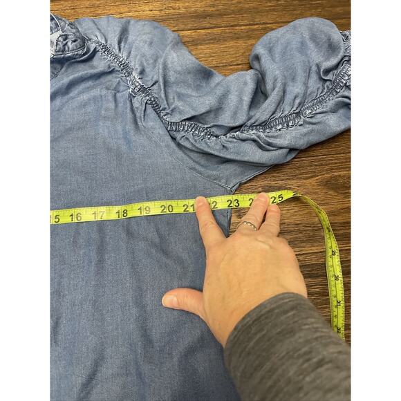 Cavalini Chambray Collections Women’s Blouse 3/4 Ruched Sleeve High Low Large - Picture 6 of 8